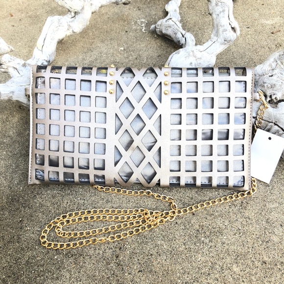 NWT Pewter Caged Clutch Crossbody Purse - Picture 2 of 8